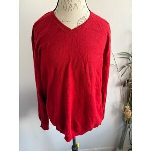Glen Royal Men's Red 100% Cashmere V Neck Sweater XL Made in Madagascar